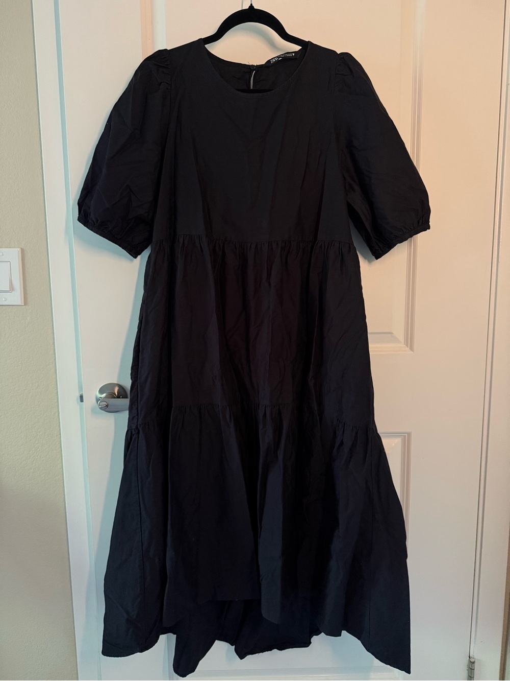 Zara Black Tiered Puff Sleeve Maxi Dress